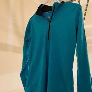 Nike Dri Fit Womens Aqua Blue Long Sleeve 1/3 Zip Running Sweatshirt Size Small